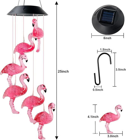 Flamingo Solar Wind Chime, Flamingo Garden Yard Decor, Windchime Outdoor, Flamingo Gifts for Women,Mom，Grandma Christmas, Mother's Day and Thanksgiving Gifts Decor