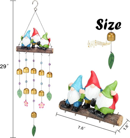 Taman Wind Chime for Outside - 29" Gnomes Windchime Valentine's Day Gift for Outdoor Decorative Metal Bronze Mobile Wind Chime Memorial Sympathy Gift for Home, Outdoor, Yard, Patio,Garden Decor