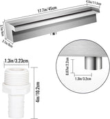 Pool Waterfall Fountains, Stainless Steel Rectangular Pool Waterfall Spillway with Pipe Connector for Indoor/Outdoor Decorative (17.7 Inch)