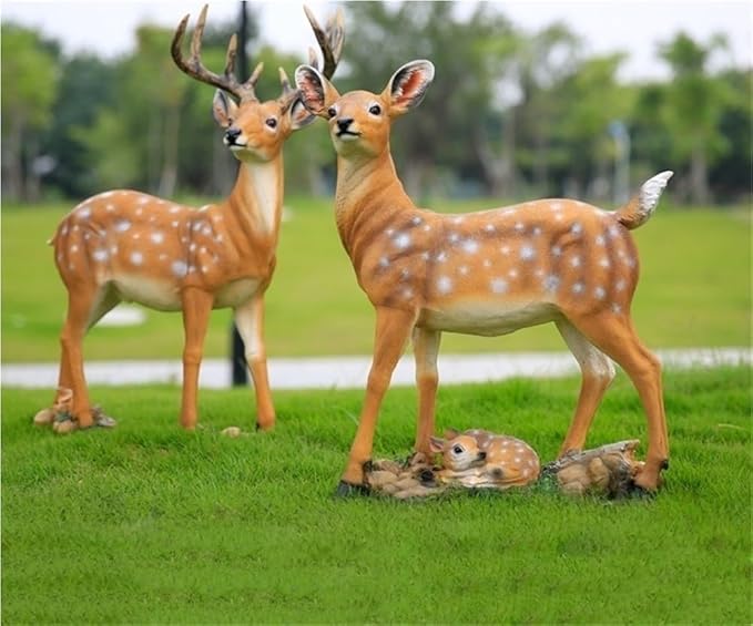 Garden Ornament, Resin Sika Deer Sculpture, Outdoor Garden Crafts Statue Ornament, Simulation Deer Decor Statue for Park, Lawn(17.7x18.5x6.3in)