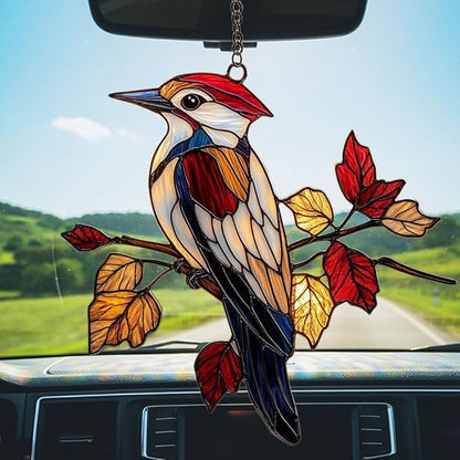 Red Woodpecker Acrylic Suncatcher Stained Glass Effect Window Car Hanging Christmas Ornament Indoor Outdoor Decor Garden Sun Catcher Panel for Acrylic Suncatcher Lover for Women Mom Grandma