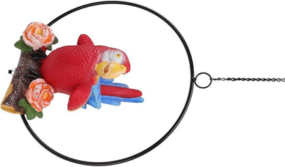 Hanging Iron Ring Parrots Resin Garden Statue 14x19x17.5cm Waterproof Outdoor Decor - Vibrant Weather - Colors, Easy - to - Hang for Balcony & Courtyard Decoration