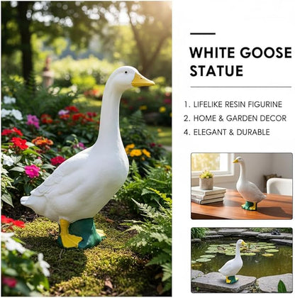 7 Inch White Goose Statue Resin Figurine Lifelike Desktop Animal Ornament for Home Garden Outdoor Decor, Perfect for Porch Lawn Patio Backyard Farm Theme Decoration, Collectible Craft Sculpture