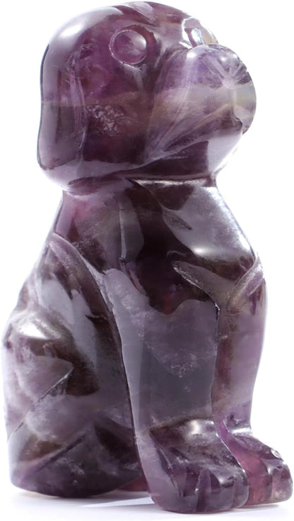 SMQ Amethyst Crystal Dog Statue Home Decor Polished 2" Carved Gemstone Puppy Sculpture Healing Statue Animal Carvings Figurines Gifts