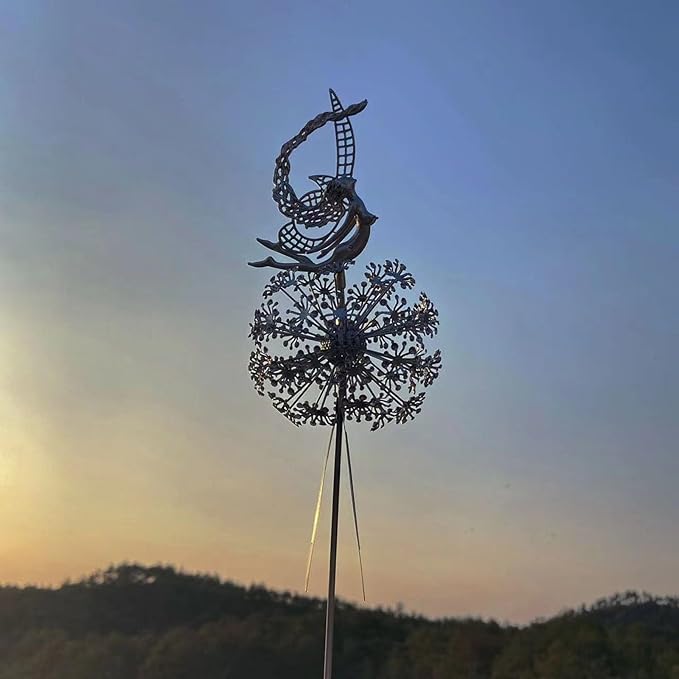Flower Fairy Dancing with Dandelion, Fairy Garden Sculptures, Angel Metal Ornaments Gardens Art Sculpture, Stainless Steel Statue Garden Ornaments Art Decorations for Outdoor Yard Lawn Patio (G_3D)