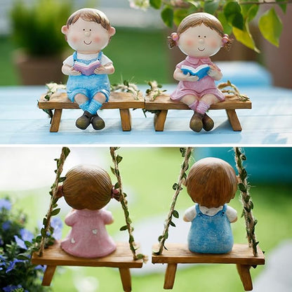 WAYUTO Swing Garden Statue Ornament Cute Resin Girl Figure Hanging Hammock Outdoor Funny Garden Decor for Patio Yard Lawn Fence Pathway Backyard Landscape Tree