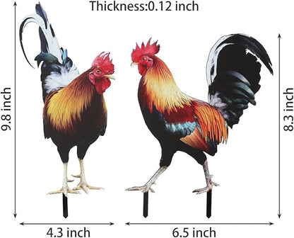 Bad Piggies Acrylic Rooster Yard Chicken Outdoor Garden Stakes Animal Chicken Statues Yard Art Rooster Garden Decor for Pathway Patio Lawn Ornament, Rooster Stakes - Flat Not 3D (2 PCS, Pattern A)
