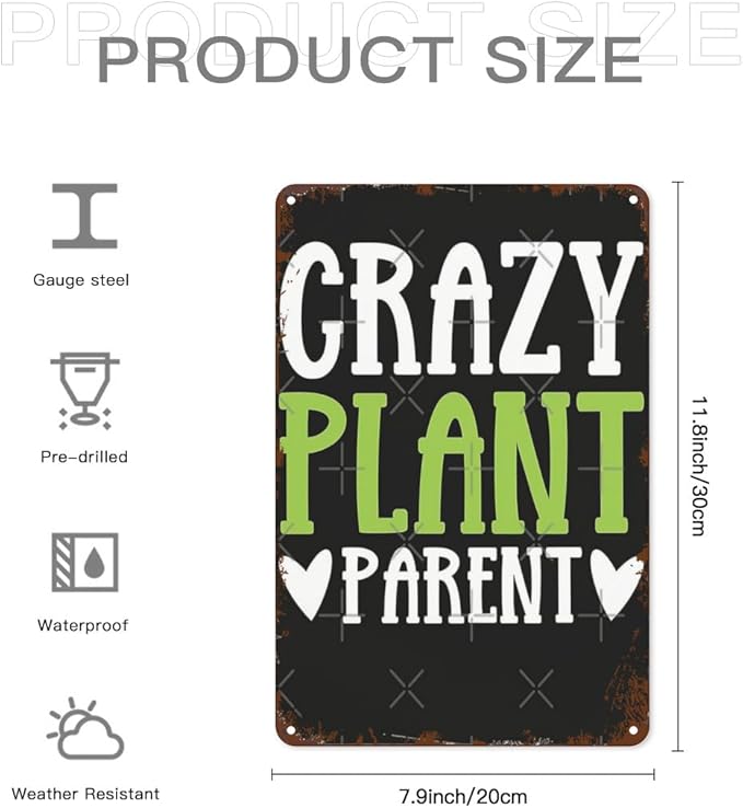 patio wall decor Crazy Plant Parent vintage signs metal Bathroom Wall Decor Sign for Bathroom,Kitchen,Yard,Garage,Cafe,Hotel and Home Fun Quotes and Inspirational Messages 8X12inch