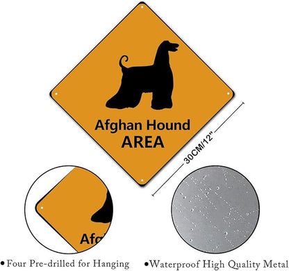 Warning Afghan Hound Area Aluminum Metal Sign Afghan Hound Dog Caution Crossing Xing Street Sign Yellow Diamond Shape Funny Metal Sign For Indoor Outdoor 12x12in