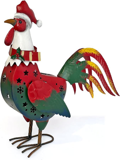 LIFFY Metal Rooster Yard Decor,18" Metal Chicken Outdoor Decor with Solar Light,Garden Rooster Statues for Outside,Patio Decorative Ornaments for Home Backyard Landscape