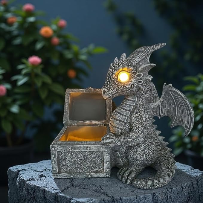 Solar Dragon Statue Light - Resin Garden Decor Sculpture, Weatherproof & Auto-On, Perfect for Lawn, Patio, Yard, (Birthday/Christmas/Valentine’s/Thanksgiving)
