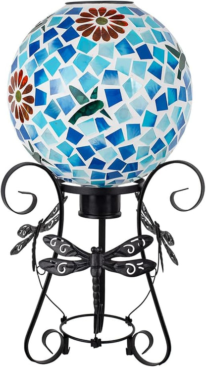 Stargarden Solar Gazing Ball, 10" Mosaic Gazing Ball,Glass Gazing Globe with Metal Stand, Decorative Solar Globes for Patio, Lawn, Garden Decor