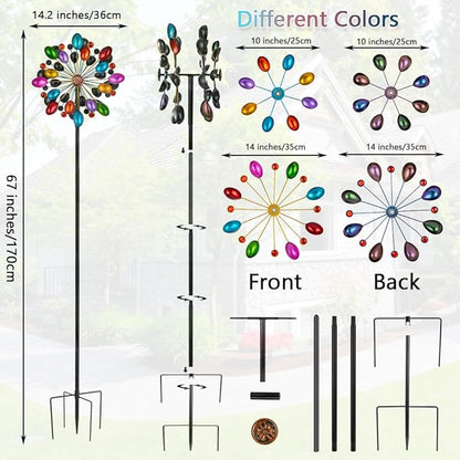 DREAMYSOUL Wind Spinners Outdoor, 360 Degree Rotation Colorful Wind Spinner for Yard and Garden, 4 Layers Metal Kinetic Wind Sculptures & Spinners