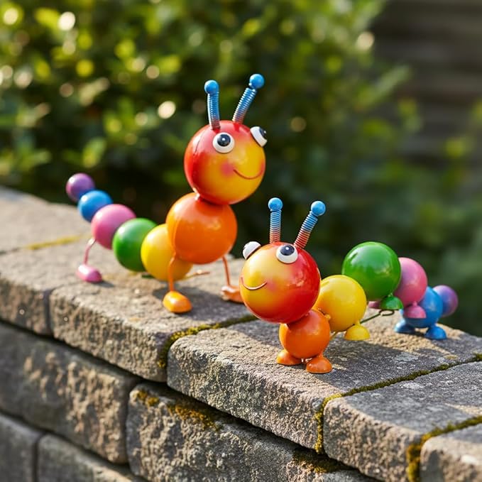 Cruis Cuka Metal Caterpillar Statue Yard Art Garden Decor for Outside Patio Lawn Ornaments Fence Decorations Gift for Family,Friends,Garden Lovers - Set of 2(Colorful)