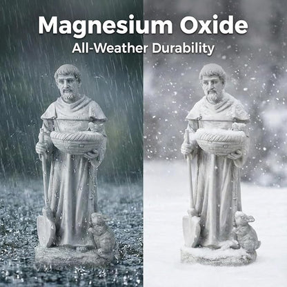 St Francis Garden Yard Decor Statues 28.74 Inch Saint Francis of Assisi Catholic Christian Lawn Patio Outdoor Sculptures Magnesium Oxide Stone Art Decorations，Dark Grey