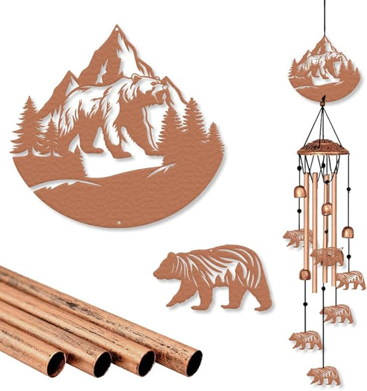 ORIGACH Rustic Bear Wind Chimes Metal Wind Chimes for Outside Gifts for Women Mom Grandma Deep Tone Suitable for Outdoor, Indoor, Balcony, Garden, Courtyard, Porch, 33.46-Inch Long