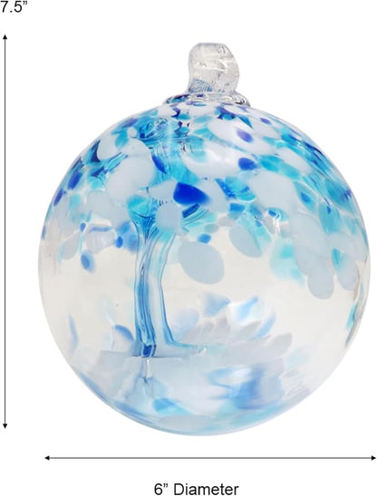 Dale Tiffany Hand Blown Glass, 6" Diameter Aqua, Tree of Life Collection, Witch Globe Hanging Garden Indoor/Outdoor Decorative Ornament Gazing Ball