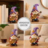 GoGnome Musical Gnome Figurine with Guitar – Handcrafted Resin Garden or Shelf Decoration, 6.2" Tall Whimsical Gnome Statue with Purple Hat, Flowers & Butterfly, Gift for Music Lovers (Purple)