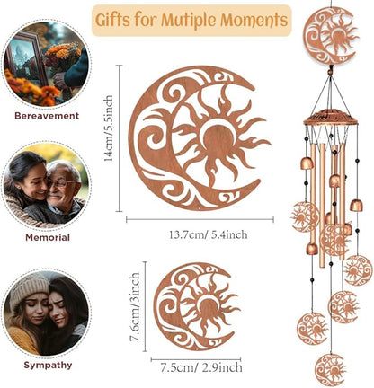 Sun and Moon Wind Chimes for Outside Garden Wind Chime Wind Bells Outdoor Memorial Gifts Sympathy Gifts for Women Men Metal Windchimes for Outdoors, Indoors, Patio, Garden, Yard, Home Decor