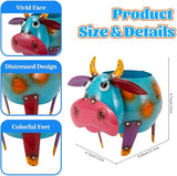 Oak & Lore Colorful Metal Cow Garden Statues, Cartoon Cow Outdoor Garden Sculptures & Statues with Planters Art Decor for Patio, Lawn, Yard, Balcony