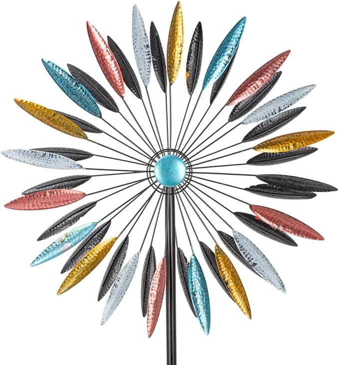 DREAMYSOUL Wind Spinner Outdoor, 23" Dia Dual Colorful Blades Metal Windmills, Kinetic Wind Spinners & Sculpture for Yard and Garden