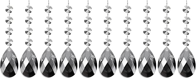 PATIKIL Teardrop Crystal Chandelier Pendants Beads, 10 Pack 125mm Length 38mm Chandelier Prisms Parts Ornaments Hanging Beads for DIY Arts Crafts Decoration, Electroplating Gray
