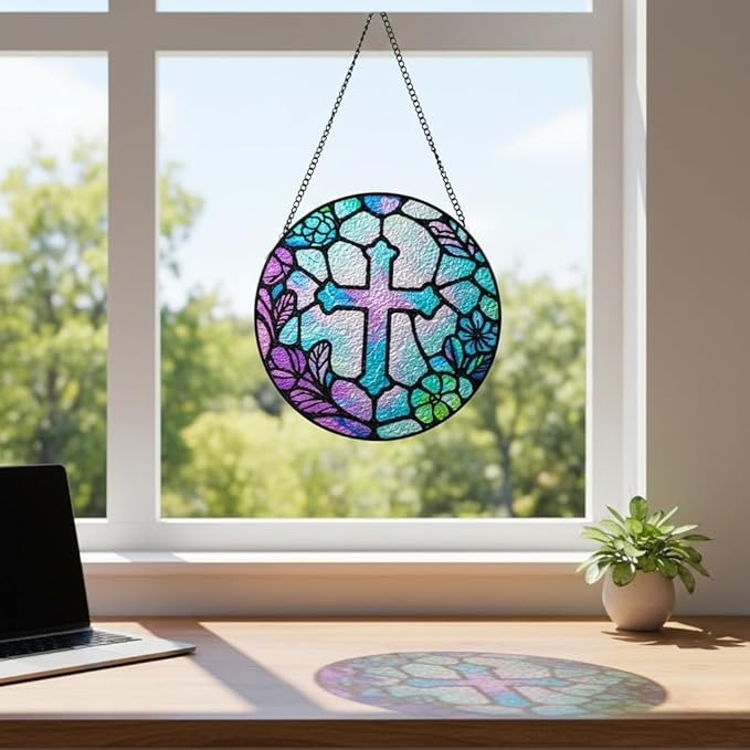 Sun Catcher Stained Glass Window Hanging 8 inch Suncatcher Wall Art Home Decor Sun Catchers Decoration for Garden Home Housewarming Gifts