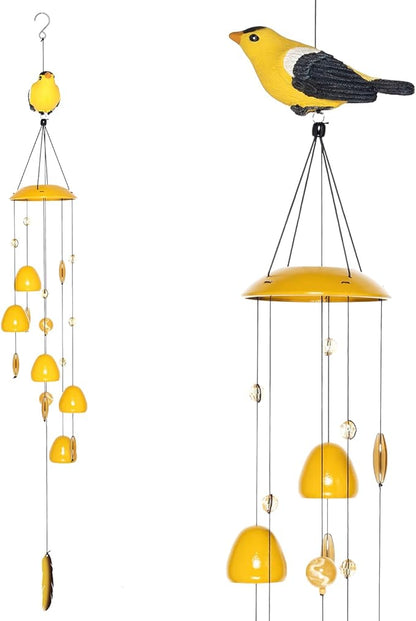 American Goldfinch Bird Wind Chimes with Bells, Large Unique Birds Chimes for Garden Backyard Church Hanging Decor, 40"