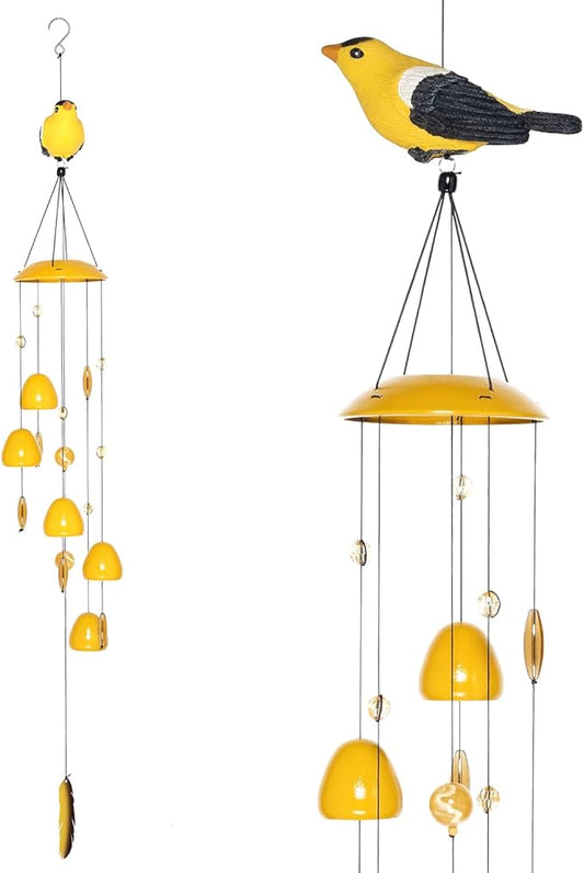American Goldfinch Bird Wind Chimes with Bells, Large Unique Birds Chimes for Garden Backyard Church Hanging Decor, 40"