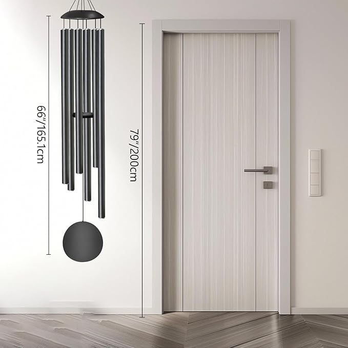 66" Large Wind Chimes for Outside - 6 Thicken Tubes Deep Tone Wind Chimes for Outdoor, Gifts for Memorial, Women, Mom, Grandma, Sympathy, Big Windchimes for Garden and Patio (Black)