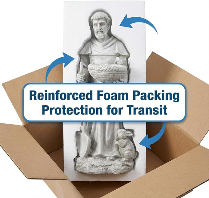 St Francis Garden Yard Decor Statues 28.74 Inch Saint Francis of Assisi Catholic Christian Lawn Patio Outdoor Sculptures Magnesium Oxide Stone Art Decorations，Dark Grey