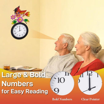 Outdoor Clock with Cardinal and Flowers, Cardinal Birds Outdoor Wall Clock Waterproof, Silent No-Ticking Outdoor Clocks for Garden, Fence, Patio, Living Room