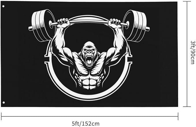 Gorilla Flag Outdoor Heavy Duty Gym Banner Double Sided 3x5 Ft Fitness Workout Flags with Brass Grommets for Room Decor, Bedroom, Garden, House Decoration
