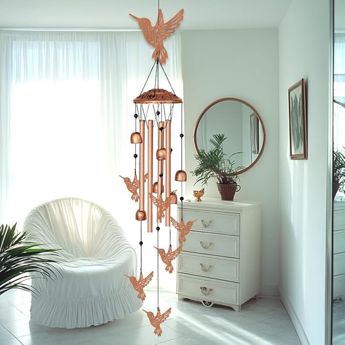 INFUNLY 7PCS Hummingbird Wind Chimes for Outside 5.5"×5.4" Bird Metal Windchime Aluminum Tube Wind Chime with Bell Animal Pattern Windchime Tubes Memorial Wind Bell for Garden Decor Housewarming Gift