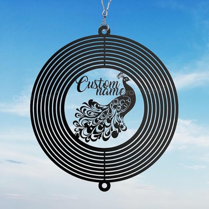 Personalized Peacock Metal Wind Spinner, Custom Outdoor Ornament for Yard Display, Kinetic Garden Sculpture, Elegant Gift (Peacock Garden Wind Spinner)
