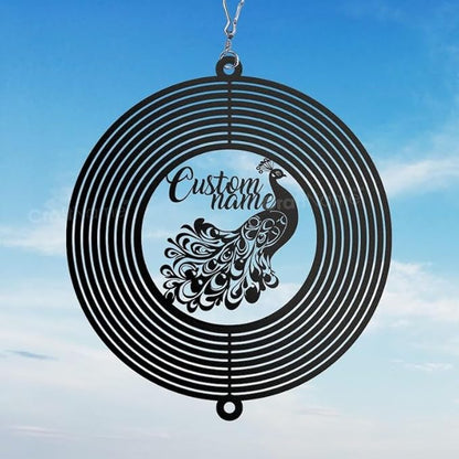 Personalized Peacock Metal Wind Spinner, Custom Outdoor Ornament for Yard Display, Kinetic Garden Sculpture, Elegant Gift (Peacock Garden Wind Spinner)