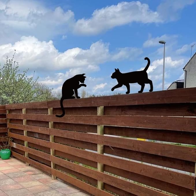 Metal Cat Fence Decorations, Unique Cat Gifts for Women/Men, Black Cats Silhouettes Garden Art, Yard Decor, Outside, Patio, Outdoor Decor, Kitty Yard Art Outdoor Garden Decorations