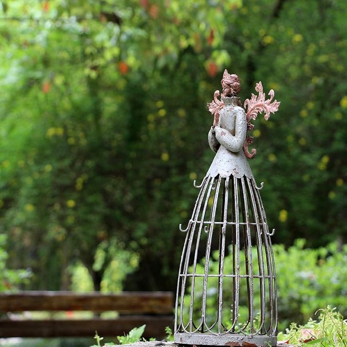 Attraction Design Antiqued Praying Metal Garden Angel Statue with Hooks, Indoor Outdoor Angel Yard Art Decor Lawn Patio Decorations Holiday Decor Garden Gift Idea for Christmas, 18’’H