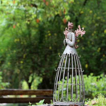 Attraction Design Antiqued Praying Metal Garden Angel Statue with Hooks, Indoor Outdoor Angel Yard Art Decor Lawn Patio Decorations Holiday Decor Garden Gift Idea for Christmas, 18’’H
