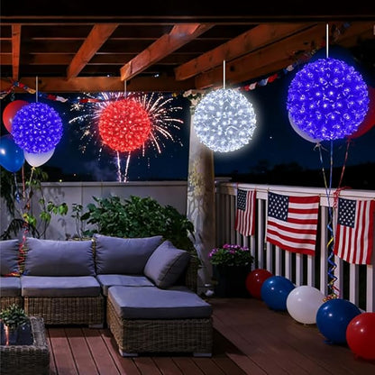 3PK 6 in Patriotic Light Ball, 100LED Red White Blue Sphere Lights, Steady Hanging Globe Lights for 4th of July, Memorial Day, Independence Day & Veteran Day, Red White Blue Decor for Outdoor Home