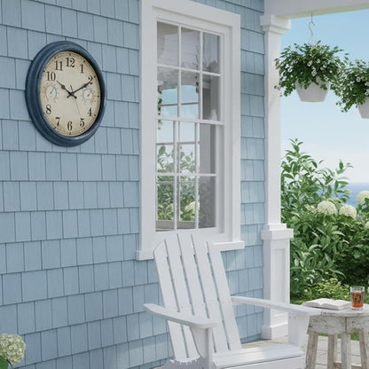 Large Outdoor Clock with Thermometer & Hygrometer Combo, 16 Inch Vintage Blue Coastal Decor Waterproof Indoor Outdoor Wall Clocks for Patio, Pool, Garden, Backyard