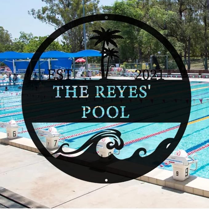Pool Palm Tree Sign, Personalized Family Pool Sign, Tree House Sign, Last Name Sign, Family Name Sign, Swimming Pool Metal Sign