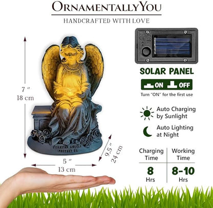 OrnamentallyYou Spring & Summer-Themed Garden Statues – Adorable Outdoor Decor for Lawn, Patio & Porch (Guardian Angel Reading Book Garden Statue, 10" Solar Powered Angelic Outdoor Figurine)