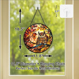 Stained Glass Window Hanging - Autumn Leaves and Perched Owl Sun Catchers Indoor Stained Glass Panels Wall Decor for Mom Wife Lovers Festive