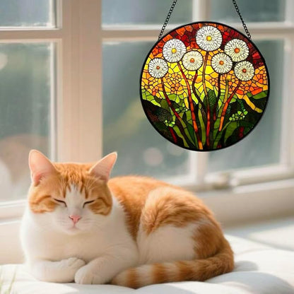 Stained Glass Window Hanging - Colorful Dandelion Pattern 6.3 Inches Suncatcher for Garden Home Decor for Women Mon Grandma Friends