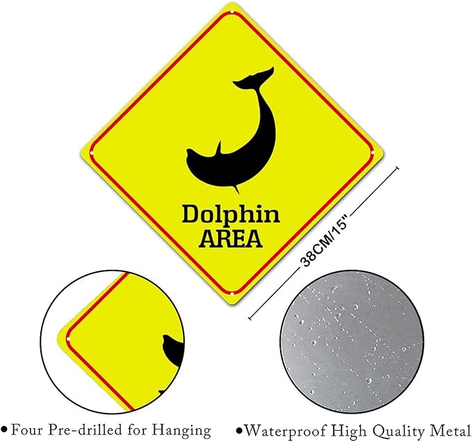 Dolphin Crossing Sign Caution DolphinXing Sign Street Sign Wildlife Novelty Road Fence Wall Decor Warning Metal Tin Sign For Indoor Outdoor 15x15in