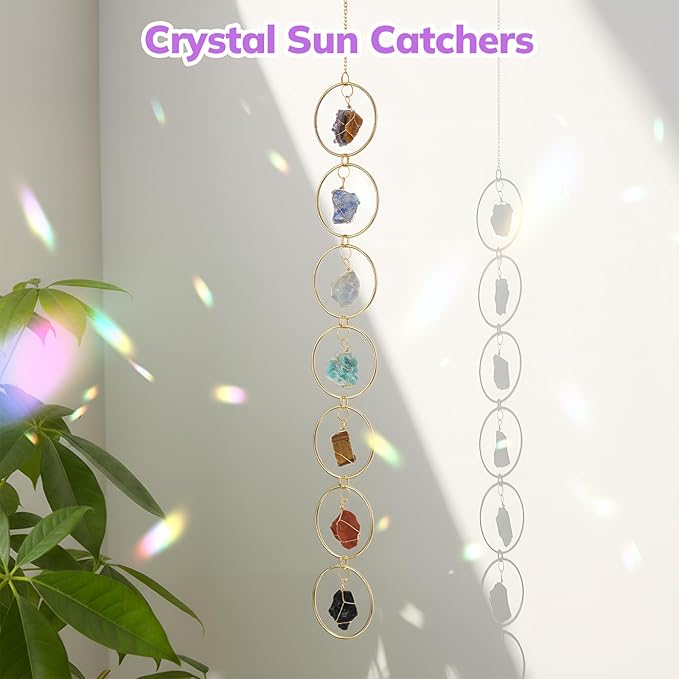 Thyle Healing Crystal Wind Chimes for Outside Window 7 Chakra Hanging Crystal Sun Catchers for Easter Indoor Outdoor Home Wall Decor Birthday Gifts(Amethyst Style)