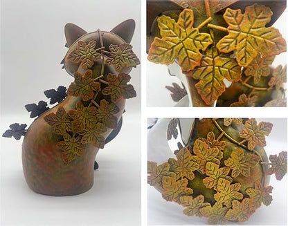 Teaeeno Metal Fox Garden Statue - Standing Fox Yard Art Decor, Maple Leaf Outdoor Lawn Art, Perfect for Patio