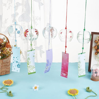 OLYCRAFT 5pcs 5 Styles Japanese Wind Chimes Flower Theme Handcrafted Glass Wind Bells Glass Wind Bells Creative Hanging Pendants for Home Garden Wedding Indoor Outdoor Decoration