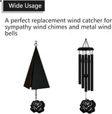 Replacement Wind Catcher, Wind Chime Sail Replacement with 16.4FT Nylon Cord, Metal Wind Chime Parts Replacement for Sympathy Wind Chimes and Wind Bells, Black Rose